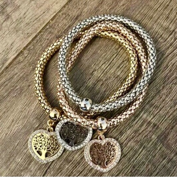 ‼️ RE-STOCK‼️🌳 Tree of Life -Heart Charm Bangle 3 Piece Bracelet Set NWT - Picture 13 of 14